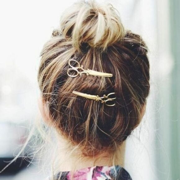 Hair Clips Gold Scissors set of 2  Hair Pin Novelty - Picture 2 of 8